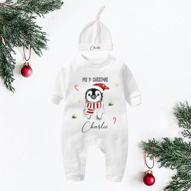 Personalized Baby My First Christmas Penguin Outfit| BBcloth1225