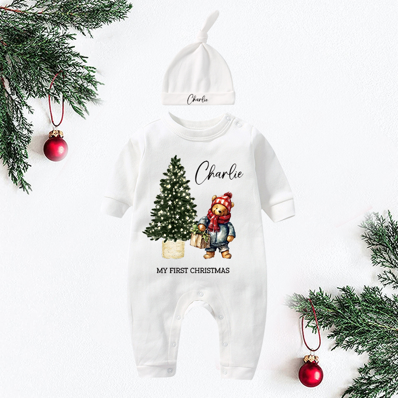 Personalized Baby My First Christmas Teddy Wreath Outfit| BBcloth1221