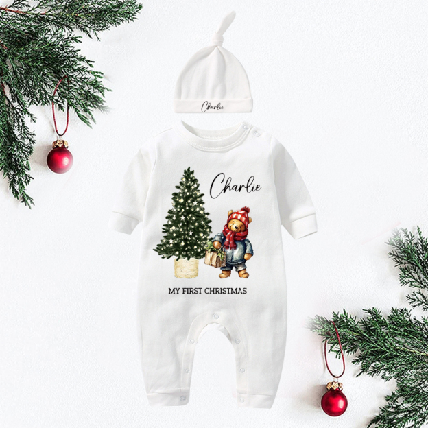 Personalized Baby My First Christmas Teddy Wreath Outfit| BBcloth1221
