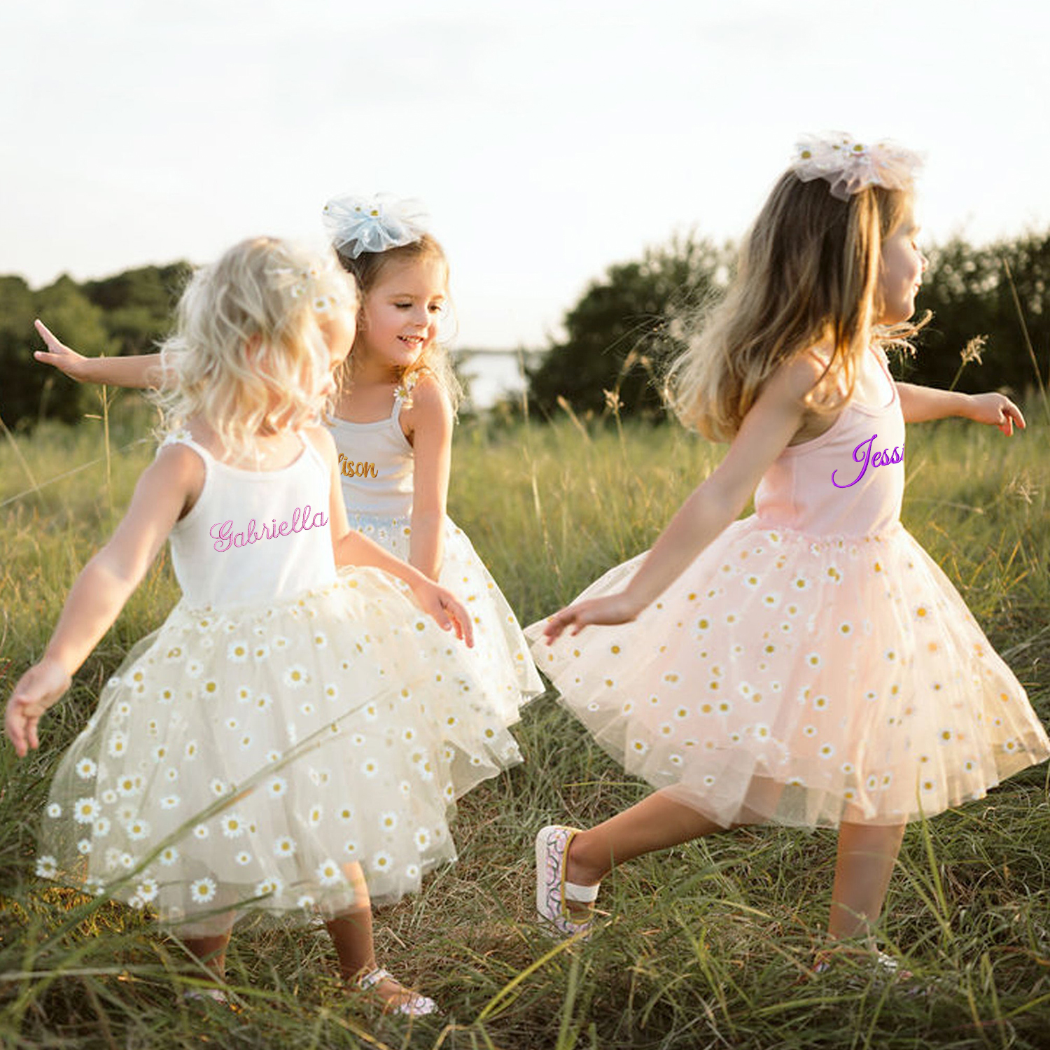 Personalized Girl Embroidered Daisy Tutu Dress| Dress12