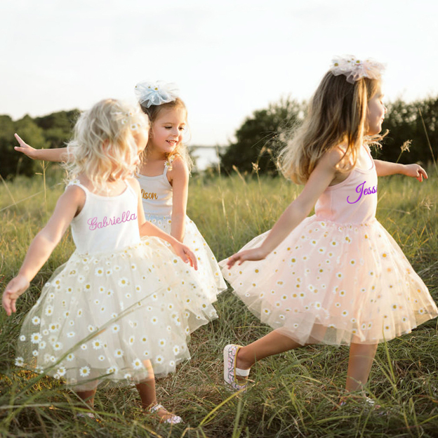 Personalized Girl Embroidered Daisy Tutu Dress| Dress12