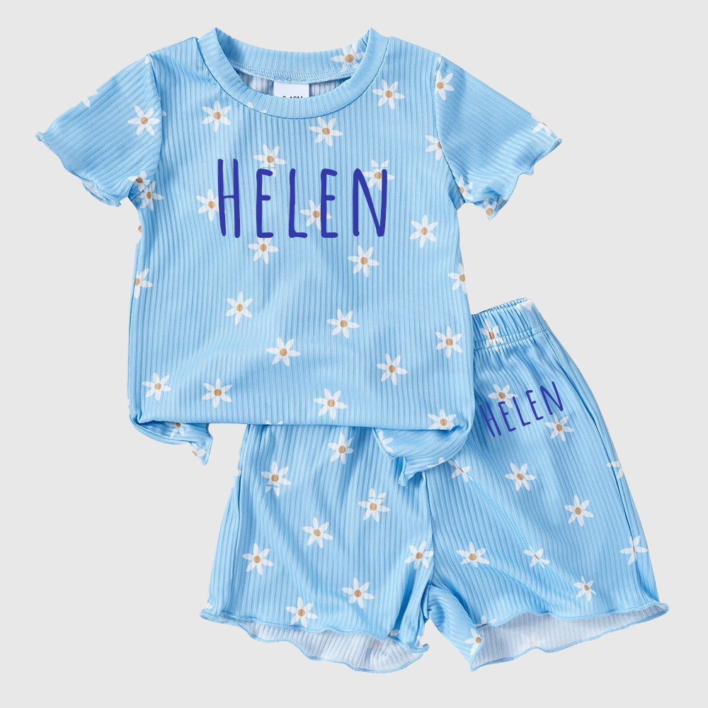 Personalized Girl Summer Floral Toddler Shorts Set| Cloth220