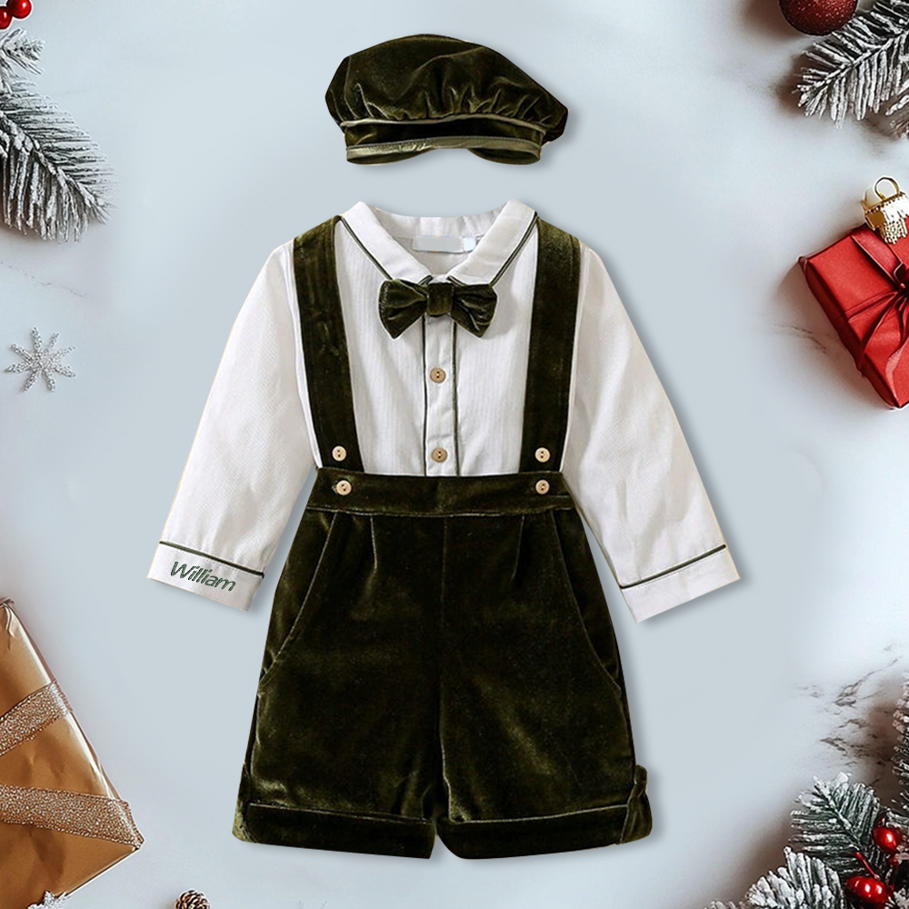 Personalized  Baby Boy Christmas Velvet Outfit| YESMC23