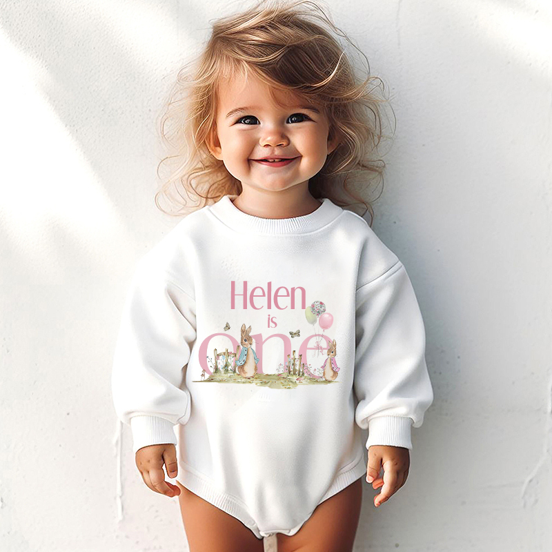 Personalized Baby First Birthday Rabbit Sweatshirt Romper| BBcloth8201