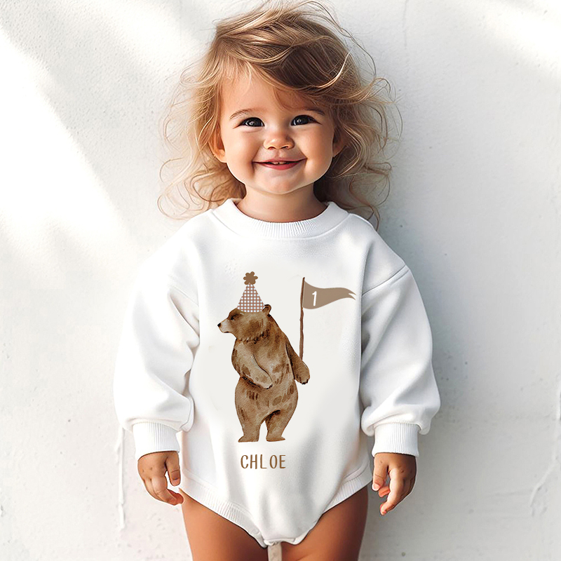 Personalized Baby Bear Birthday Sweatshirt Romper| BBcloth8205