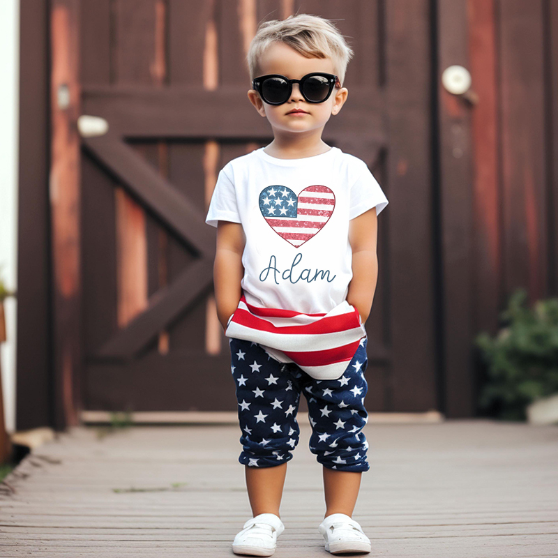 Personalized Kid 4th Of July Heart Independence T-Shirt| Cloth1453