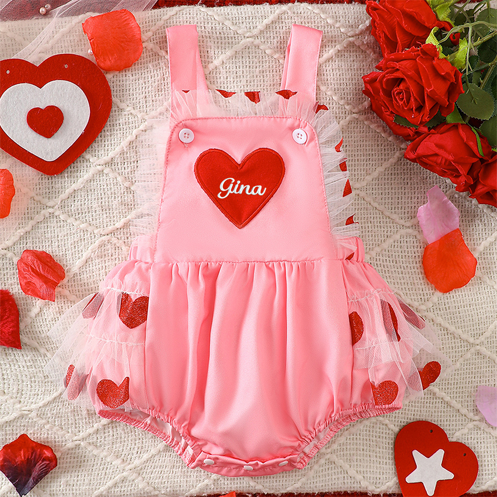Personalized Baby Girl Embroidered Valentine’s Day Heart Romper| YESVa07