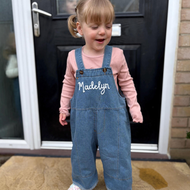 Personalized Kids Hand Embroidered  Denim Overalls| Pants24