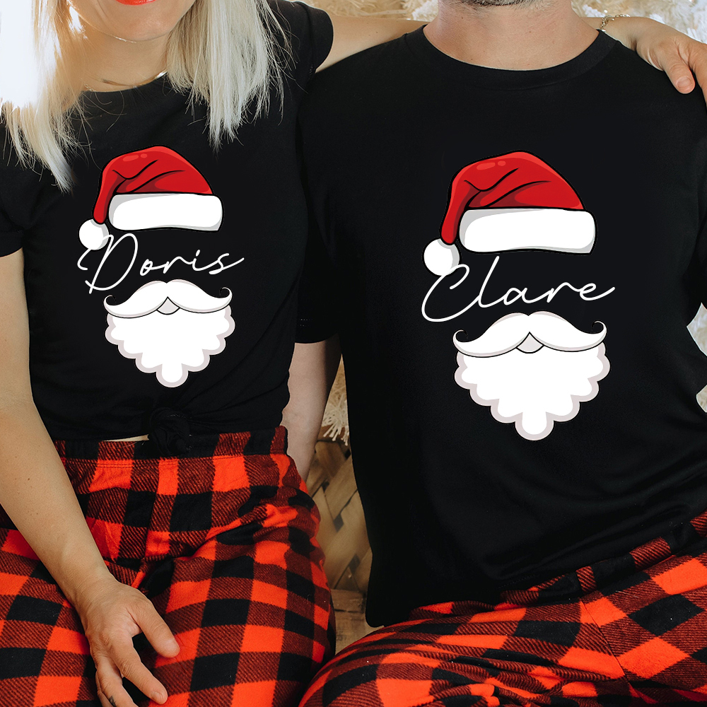 Personalized Family Christmas Santa's Hat Name T-Shirt| Match0425