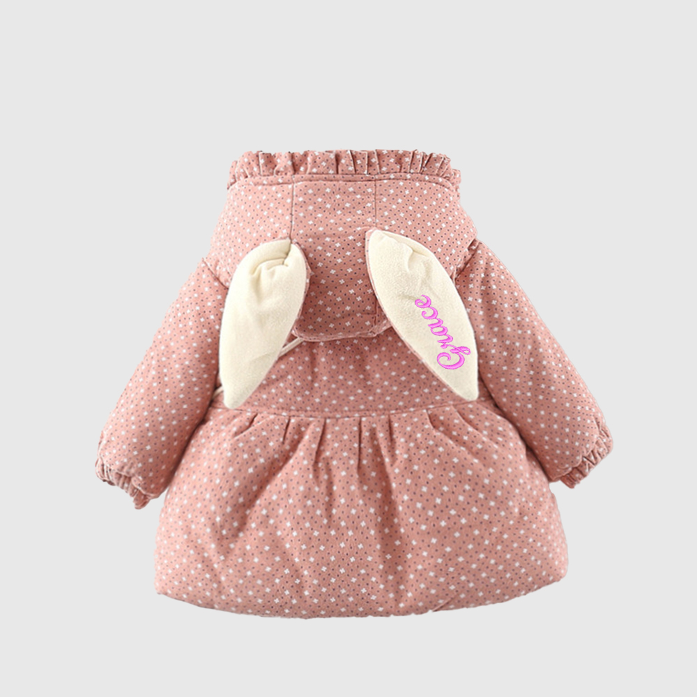 Personalized Baby Girl Embroidered Bunny Ear Coat With Heart Bag| BBcloth104