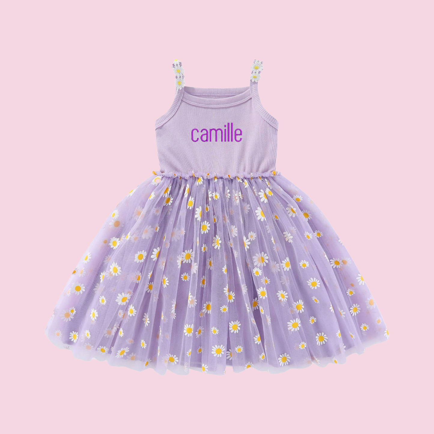 Personalized Girl Embroidered Daisy Tutu Dress| Dress12