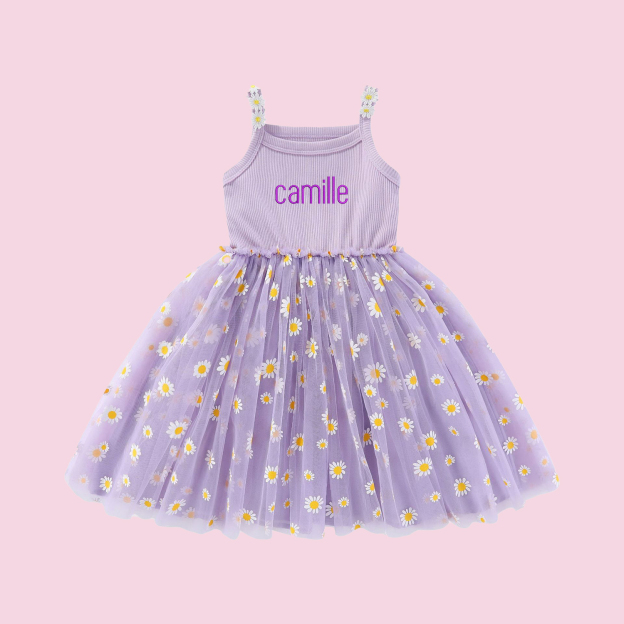Personalized Girl Embroidered Daisy Tutu Dress| Dress12