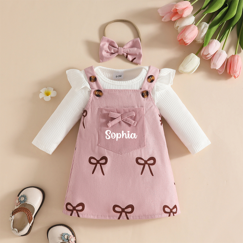 Personalized Baby Girl Pink Bow Outfit Set| BBcloth110