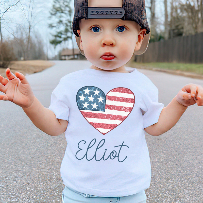 Personalized Kid 4th Of July Heart Independence T-Shirt| Cloth1453