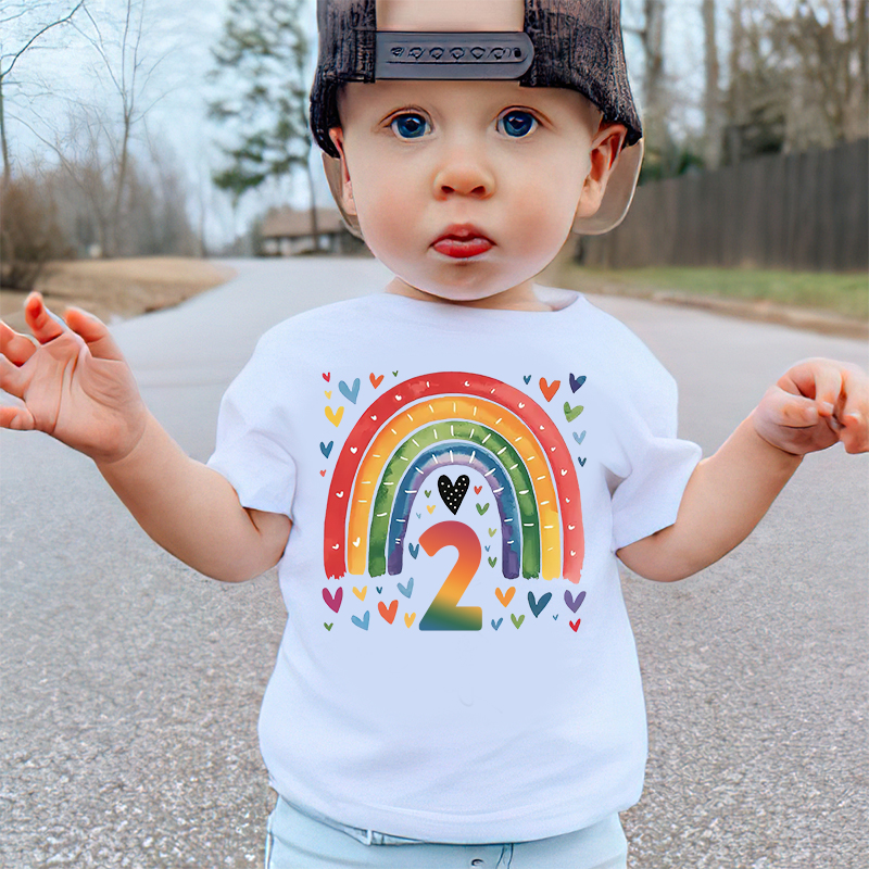 Personalized Girl Birthday Watercolor Rainbow T-Shirt| Cloth1469