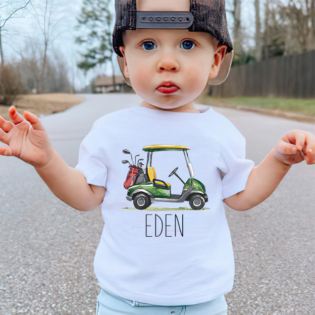 Personalized Boy Green Golf Cart Name T-Shirt| Cloth1432