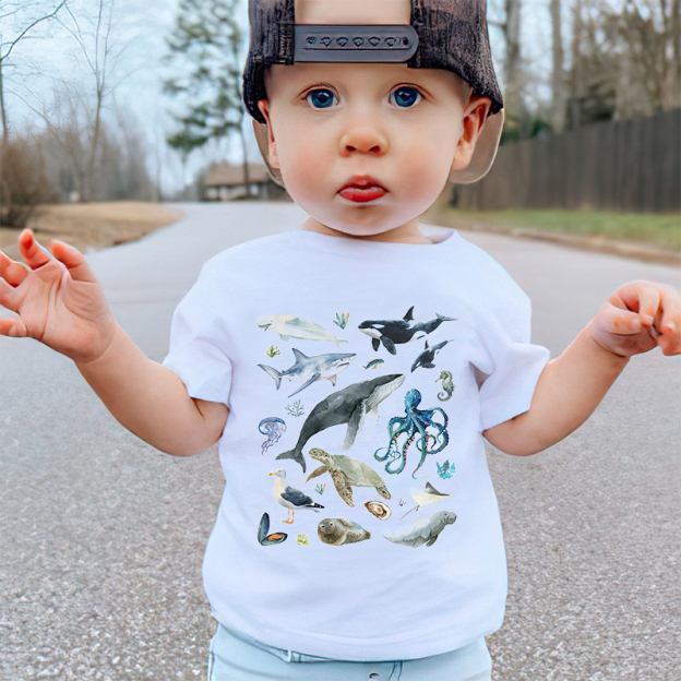 Personalized Kid Cute Sea Life Watercolor T-Shirt| Cloth1444