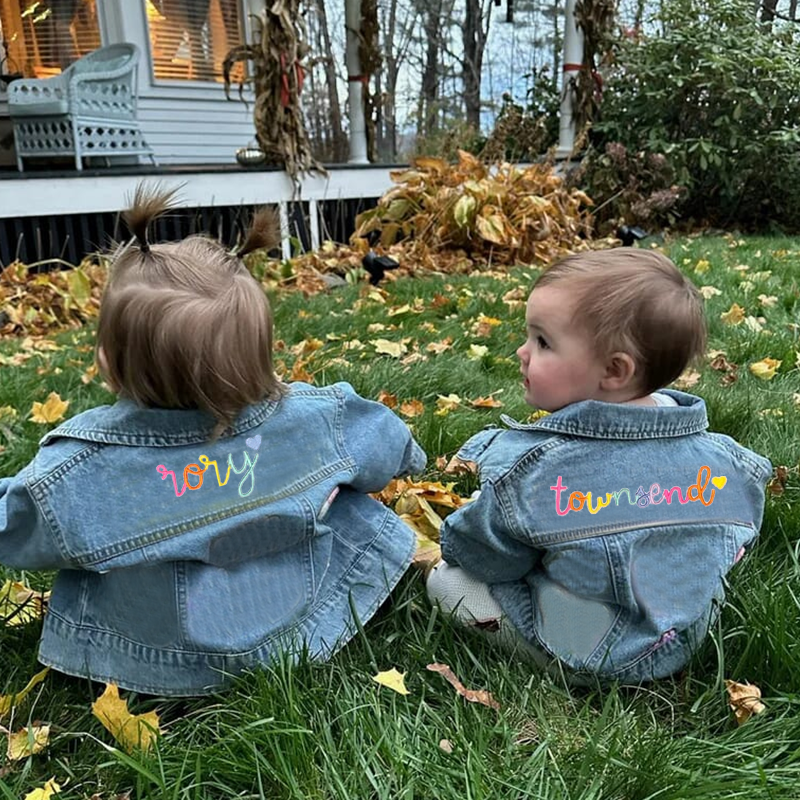 Personalized Kids Rainbow Embroidered Denim Jacket| Cloth162