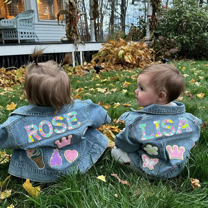 Personalized Kids Macaron Candy Color Beaded Letter Denim Jacket| Cloth165