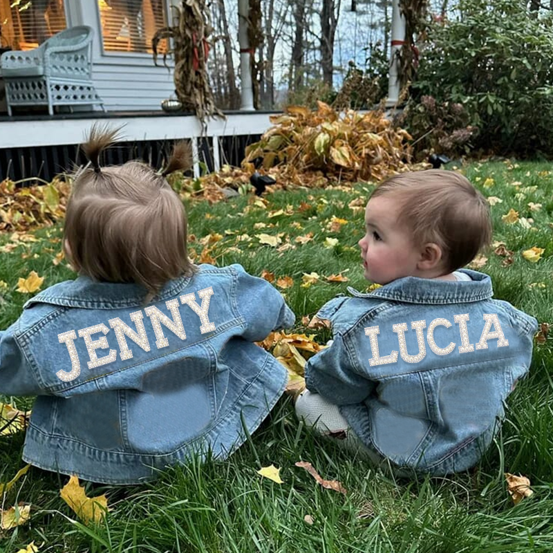 Personalized Kids Pearl Letter Denim Jacket| Cloth177
