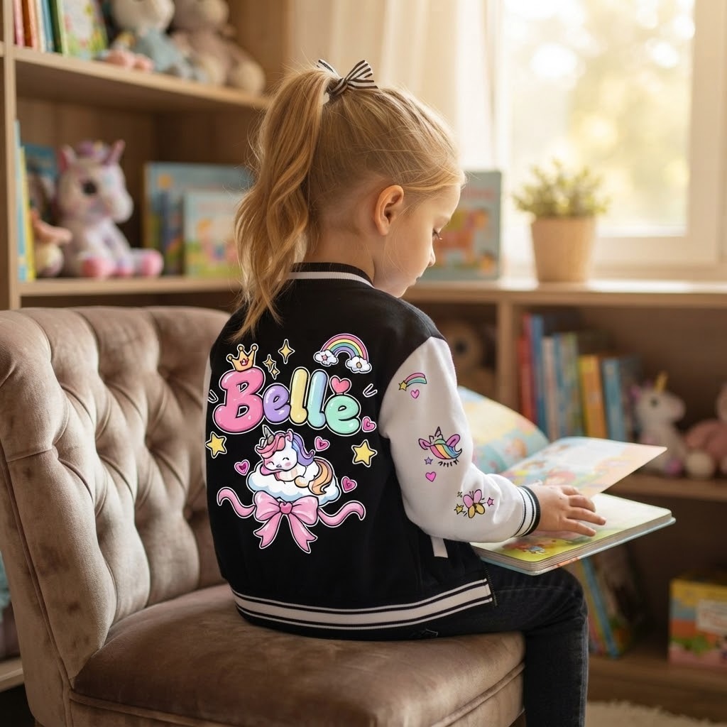 Personalized Kids Unicorn Varsity Jacket | Cloth290