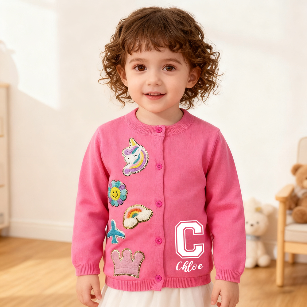 Personalized Hand Patch Color Kids Button Cardigan| Cloth79