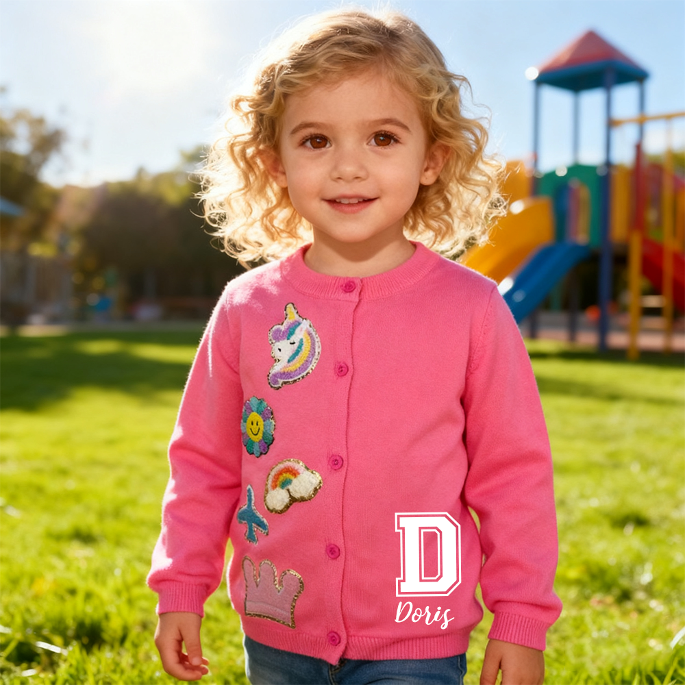 Personalized Hand Patch Color Kids Button Cardigan| Cloth79