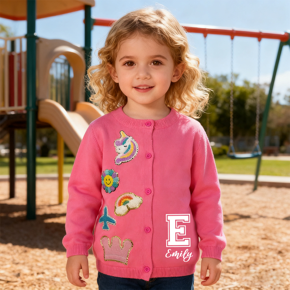 Personalized Hand Patch Color Kids Button Cardigan| Cloth79