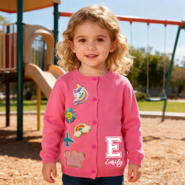 Personalized Hand Patch Color Kids Button Cardigan| Cloth79