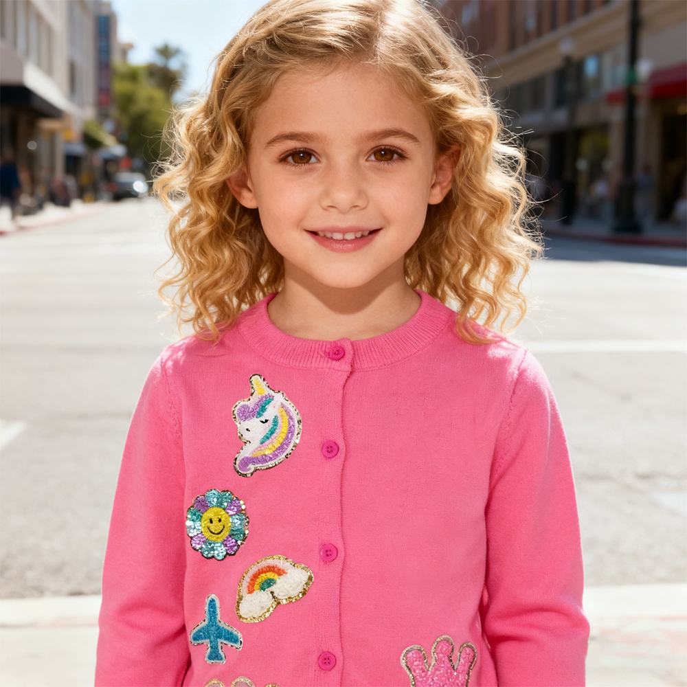 Personalized Hand Patch Color Kids Button Cardigan| Cloth79