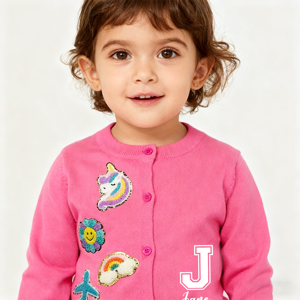 Personalized Hand Patch Color Kids Button Cardigan| Cloth79