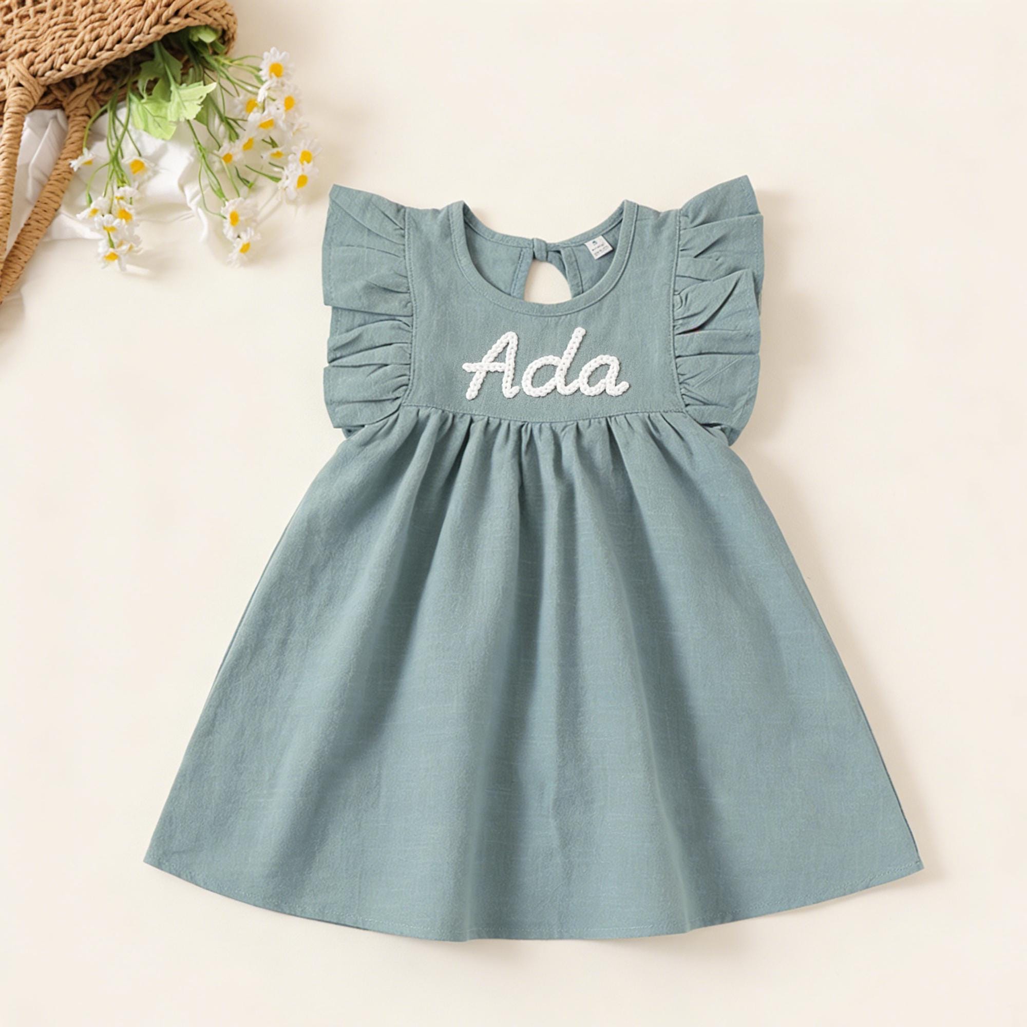 Personalized Girls Hand-Embroidered Name Ruffle Bubble Dress| Dress86