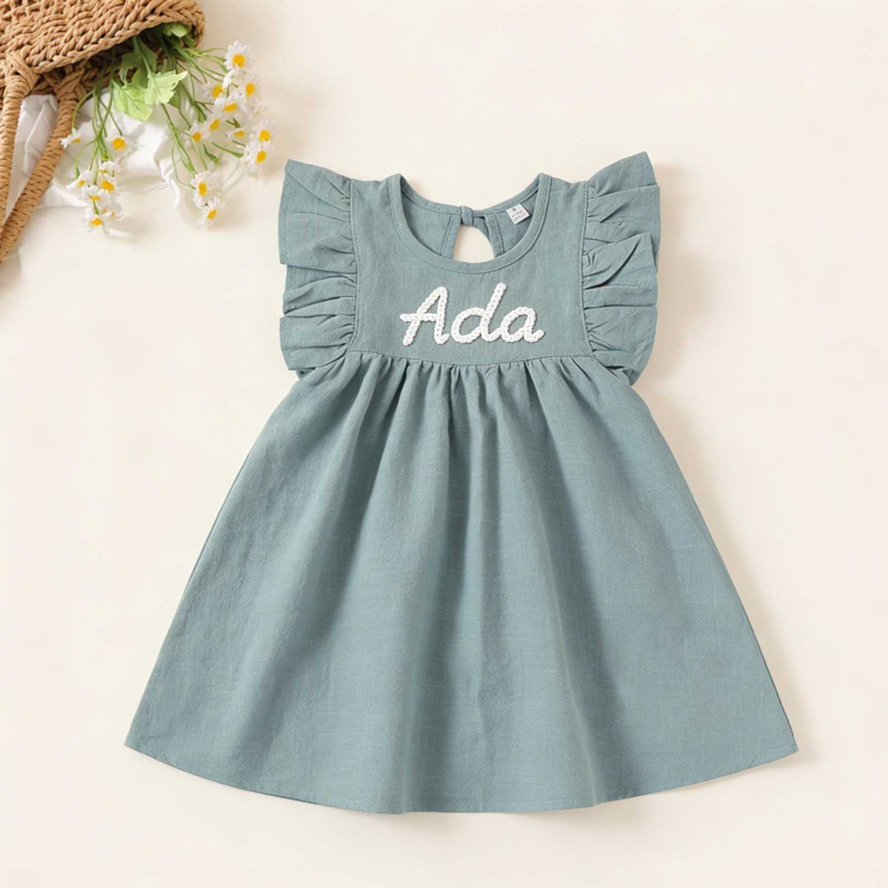 Personalized Girls Hand-Embroidered Name Ruffle Bubble Dress| Dress86