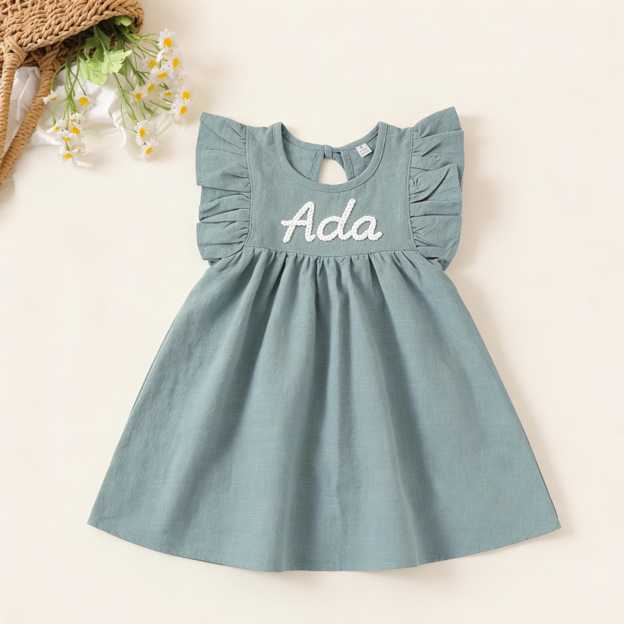 Personalized Girls Hand-Embroidered Name Ruffle Bubble Dress| Dress86