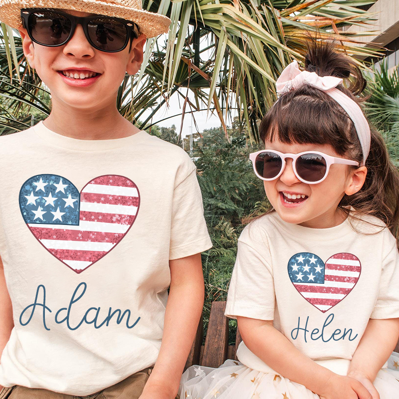 Personalized Kid 4th Of July Heart Independence T-Shirt| Cloth1453
