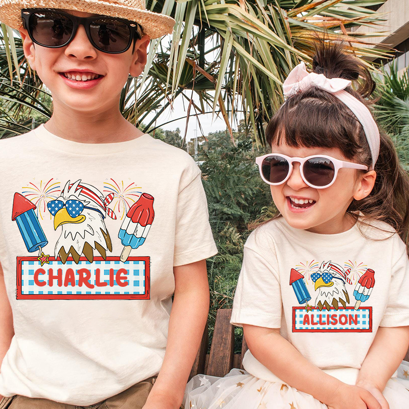 Personalized Kid 4th Of July Eagle Firework Independence T-Shirt| Cloth1461