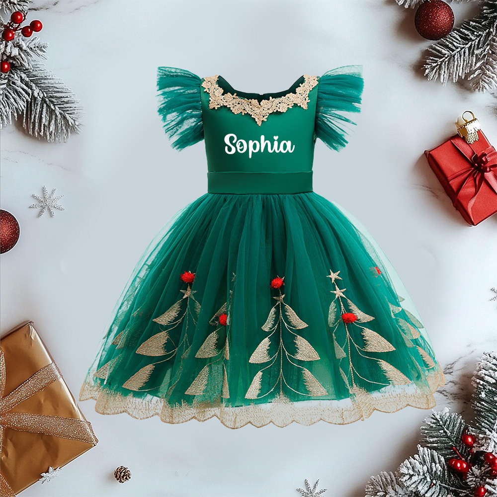 Personalized Girl Green Christmas Tutu Dress| YESMC35