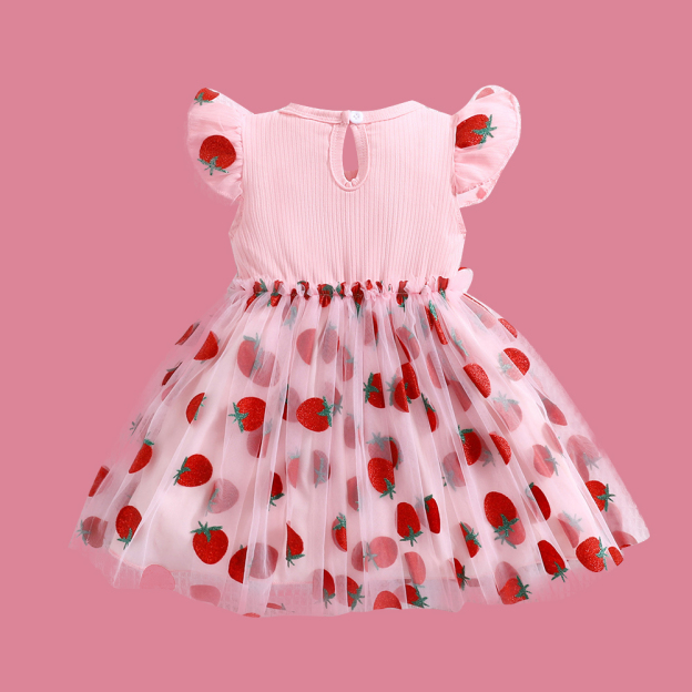 Personalized Girl Strawberry Mesh Dress With Headband| Dress48