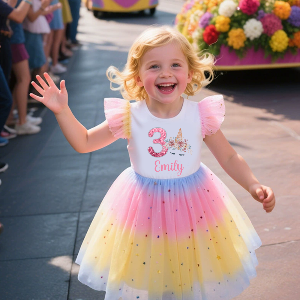 Personalized Girl Birthday Rainbow Mesh Cake Dress| Dress35
