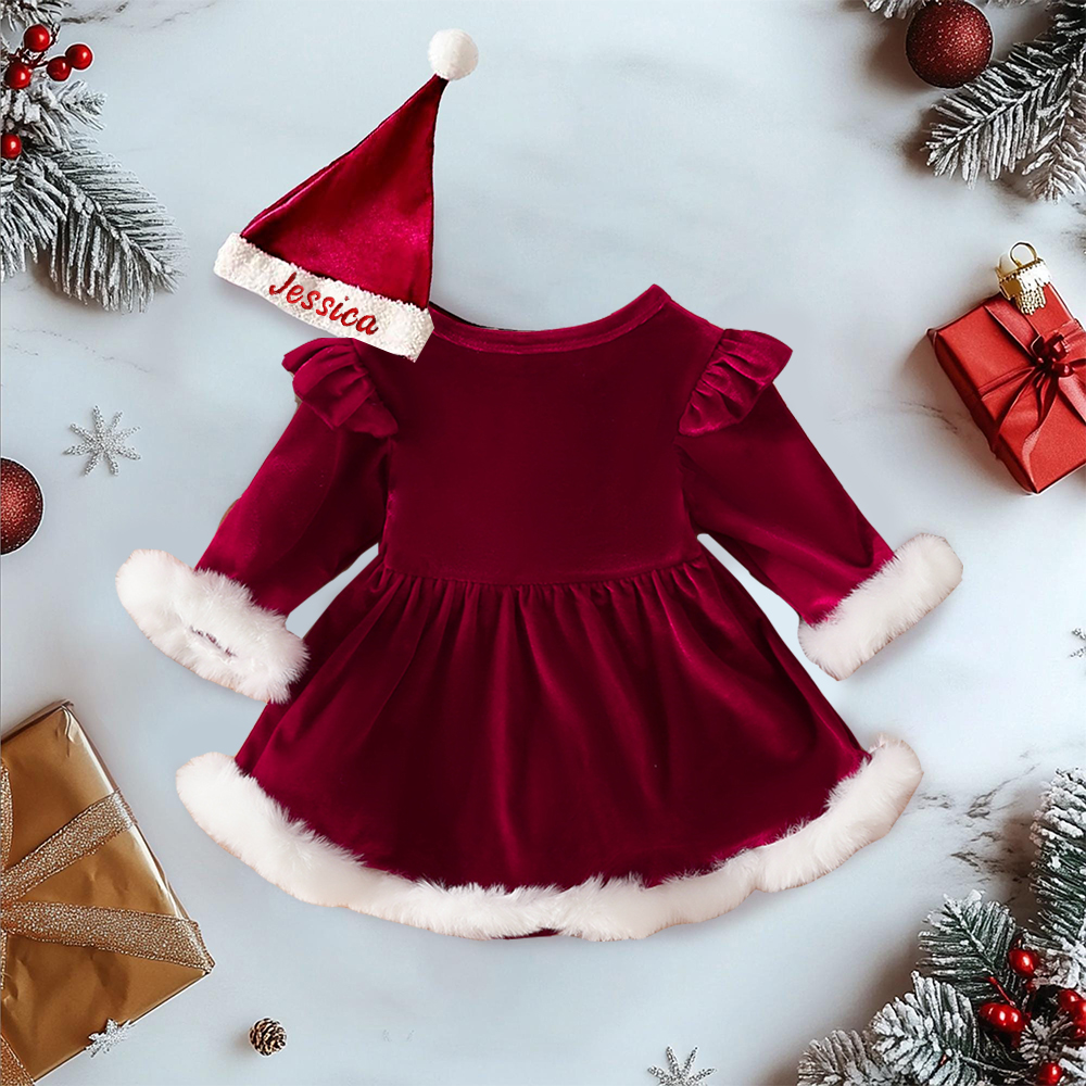 Personalized Santa Baby Outfit with Embroidered Party Hat|YESMC01