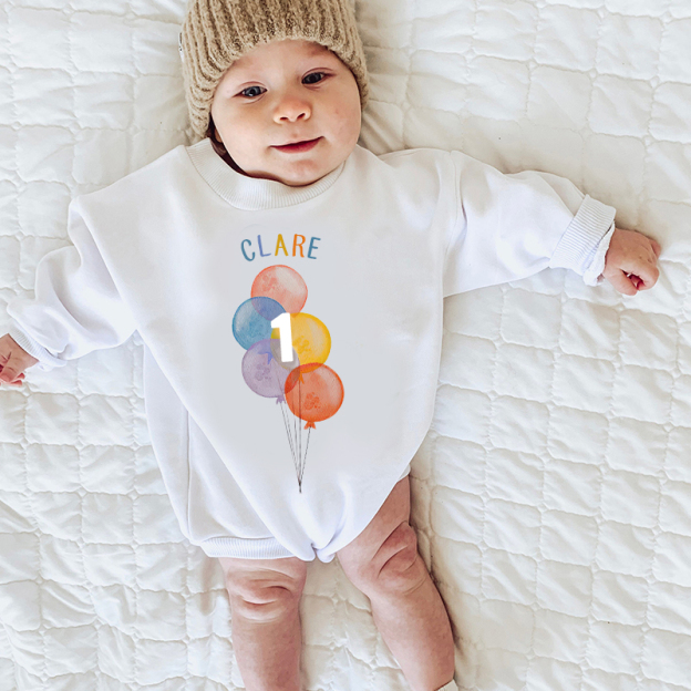 Personalized Baby Colorful Balloon Birthday Sweatshirt Romper| BBcloth8204
