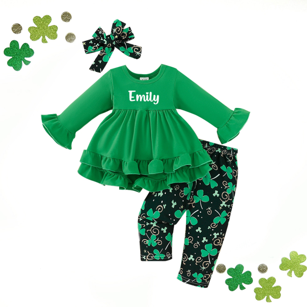 Personalized St. Patrick's Day Green Ruffle Baby Outfit Set| BBcloth122