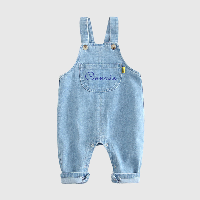 Personalized Kids White & Blue Denim Cozy Overalls| Pants18