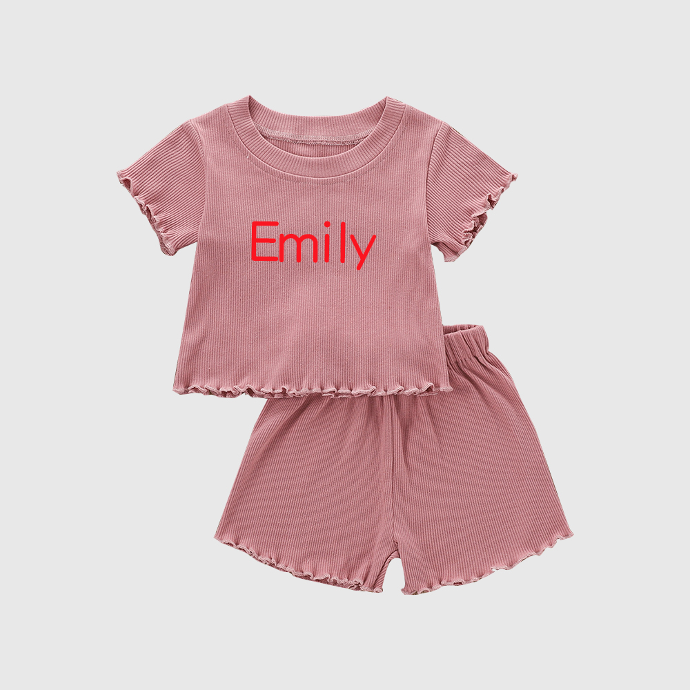 Personalized Girl Summer Ribbed T-Shirt and Shorts Set| Cloth230