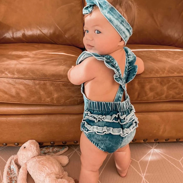 Personalized Baby Girl Denim Romper| BBcloth86