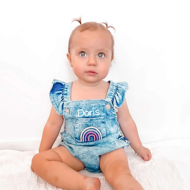 Personalized Baby Girl Denim Romper| BBcloth86