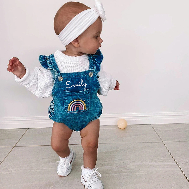 Personalized Baby Girl Denim Romper| BBcloth86