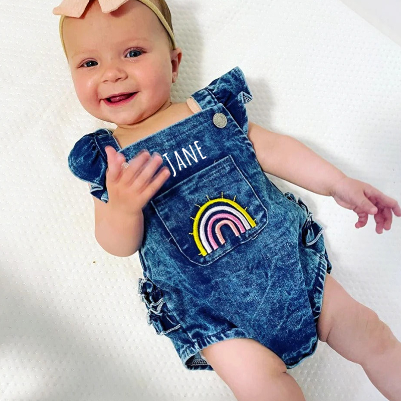 Personalized Baby Girl Denim Romper| BBcloth86