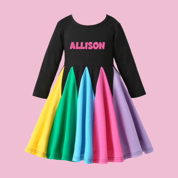 Personalized Girl Rainbow Ruffle Casual Dress| Dress24