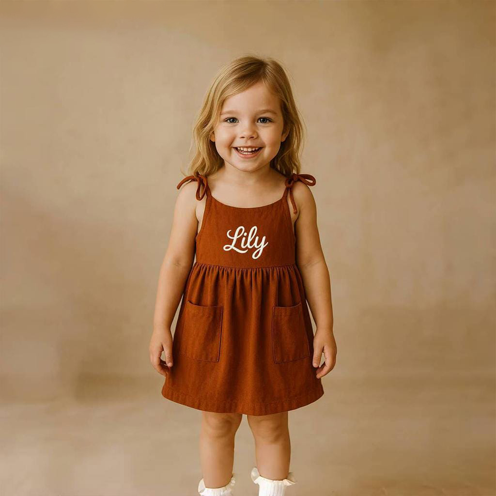 Personalized Girls Embroidered Spaghetti Strap Dress| Dress16